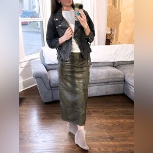 Zara Cargo Maxi Pencil Skirt XSmall Faux Leather Olive Green Blogger Fav